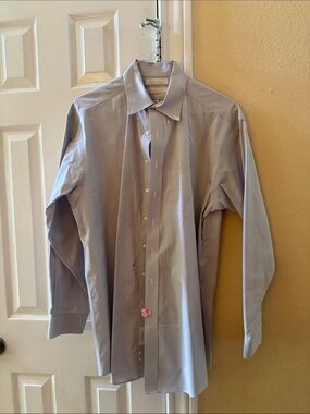 Gold Label Light Gray Fine Check Men's Dress Shirt - Classic Button-Down